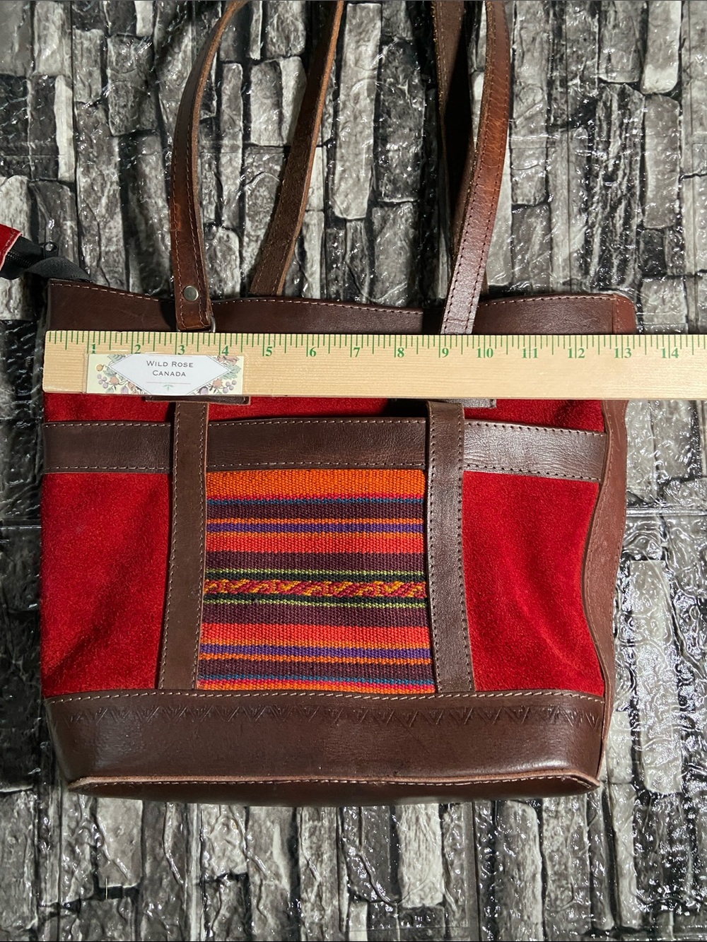 Vintage Leather and Woven Wool Boho Purse Made in Bolivia - Picture 8 of 11